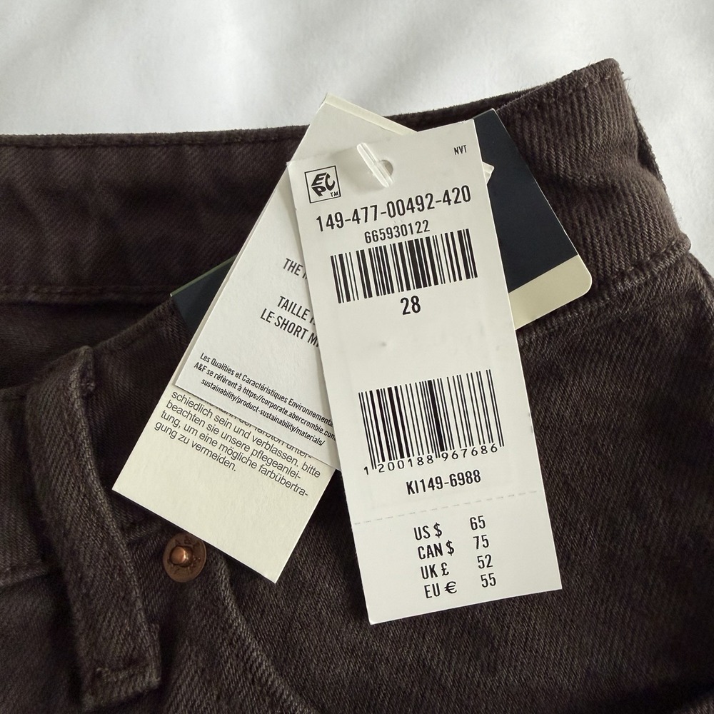 Abercrombie & Fitch High Rise Denim Micro Shorts Size 28 Brown Curve Love Denim - Picture 6 of 8